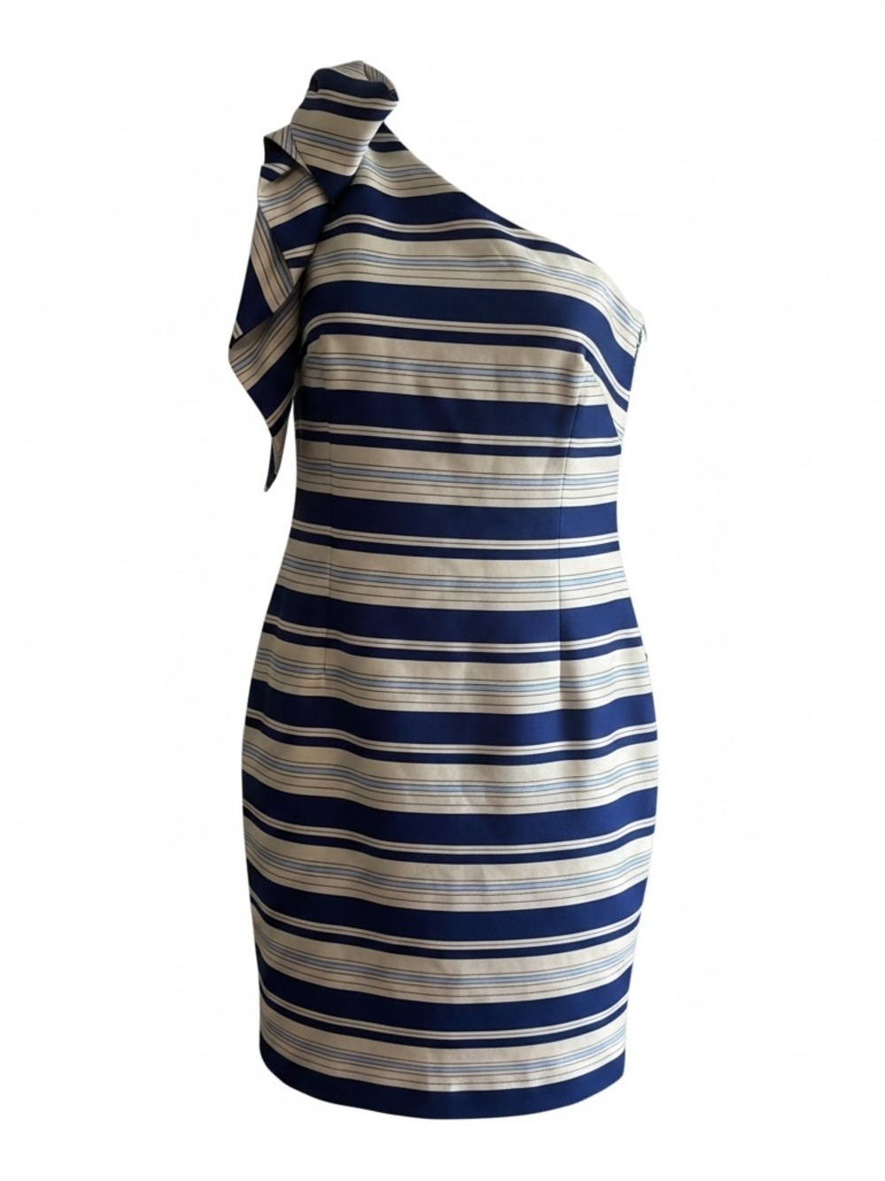 Banana Republic Navy and Cream One-Shoulder Striped Dress with Bow Detail